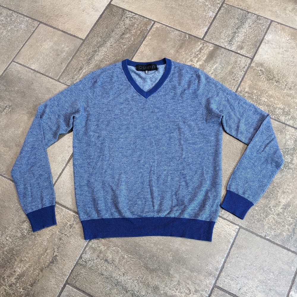 Quinn Cashmere & Silk V Neck Soft Luxurious Sweater Size M Blue